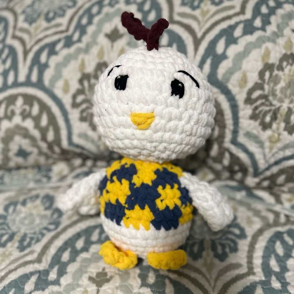 Handmade White and Yellow Crochet Chicken Toy